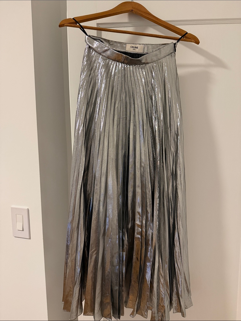 Celine Metallic Silver Pleated Maxi Skirt